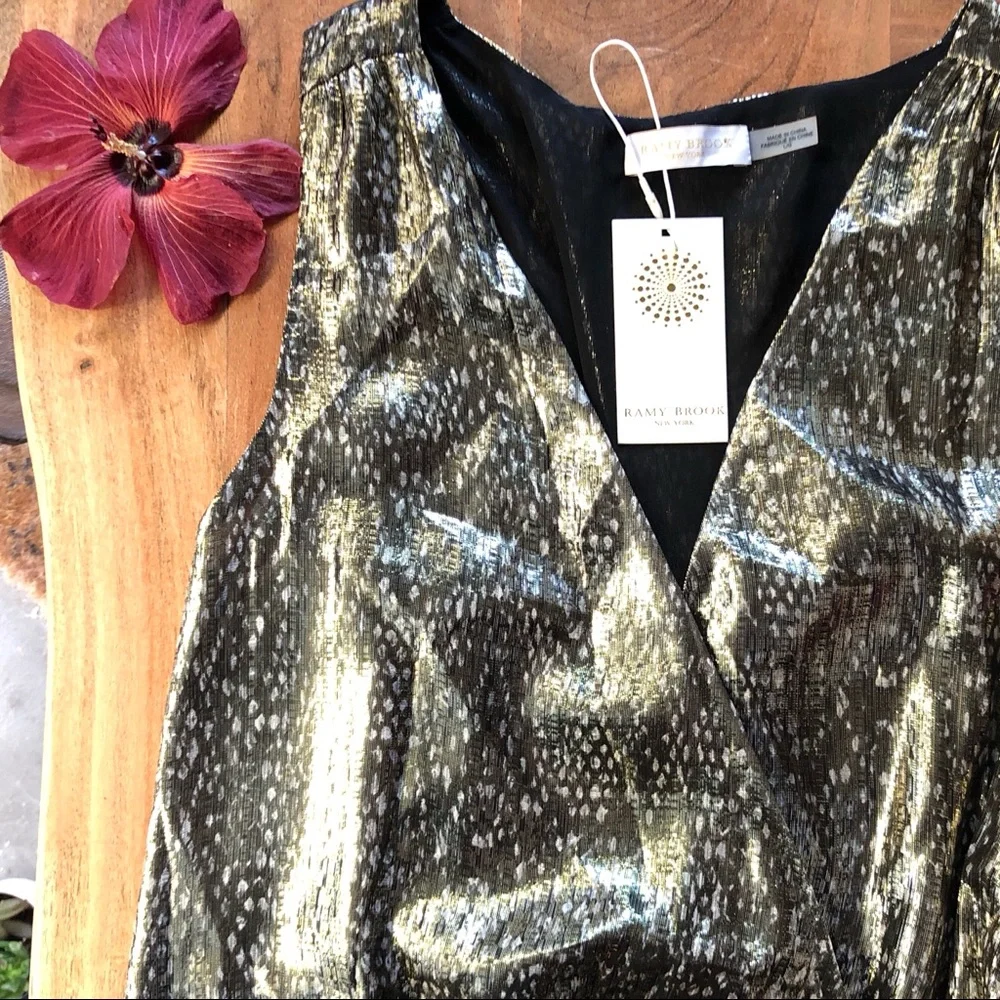 Ramy Brook | Silk Sleeveless Top V-Neck Silvery Snakeskin Print, Size L - Picture 7 of 12